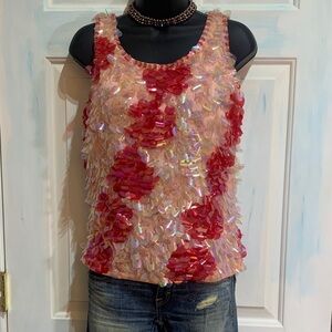 Iridescent Red and Pink Sequin Women's Top